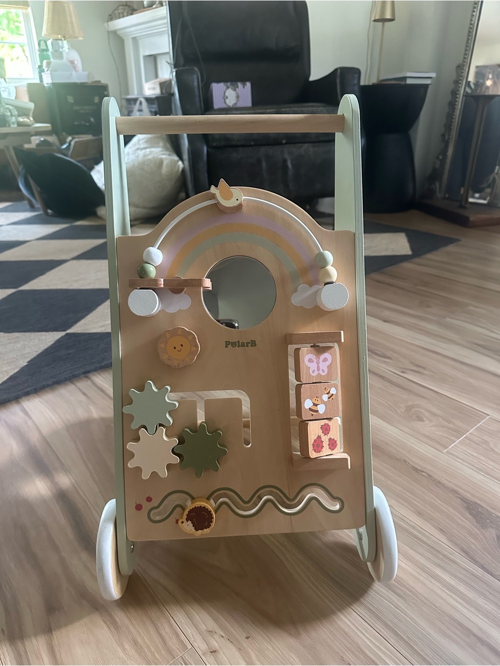 Wooden Activity Walker with Pastel Green Accents like new